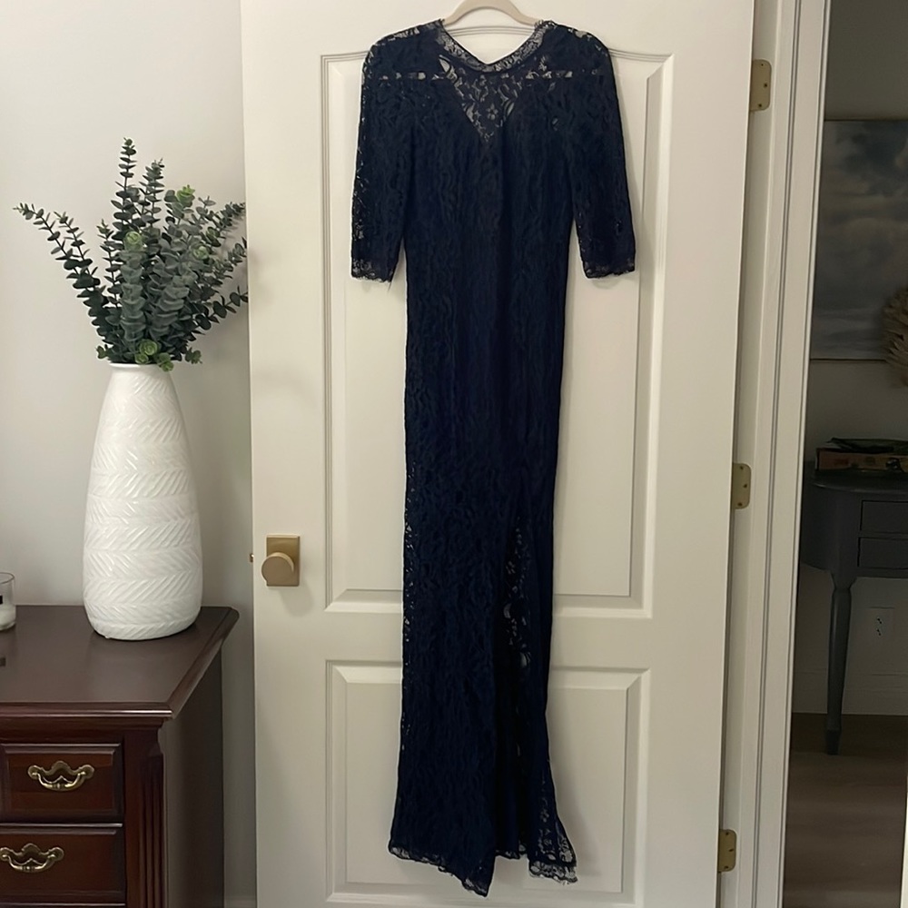 S - Lulu's Navy Lace Maxi Dress